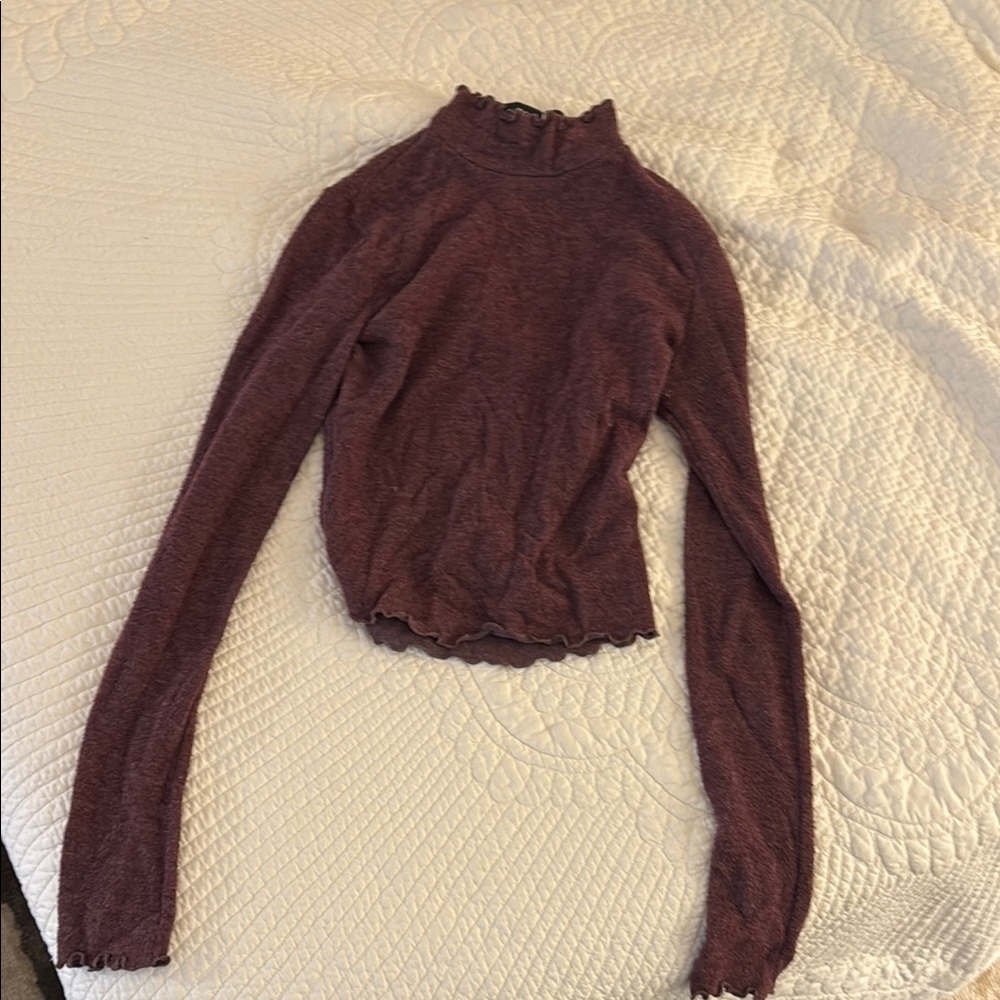Ribbed Mock Neck Long Sleeve Top - Wine